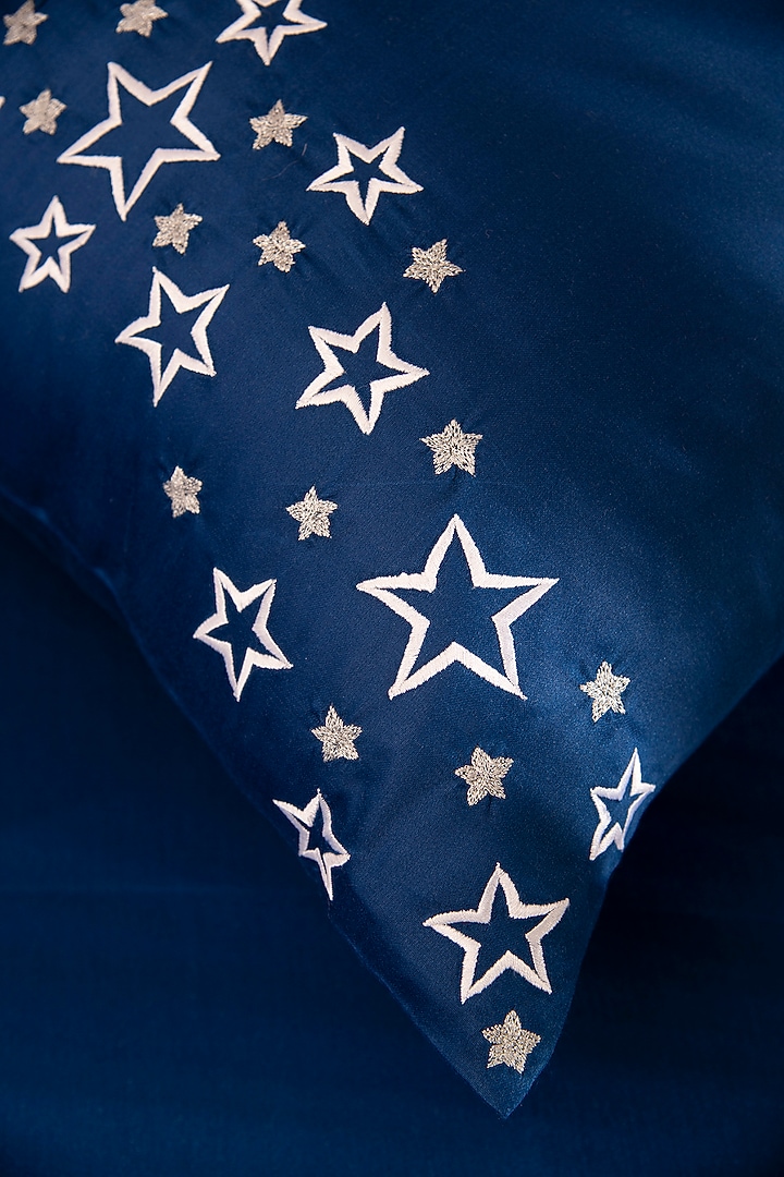 Navy Blue Tencel Embroidered Bedsheet Set by La Paloma at Pernia's Pop Up Shop