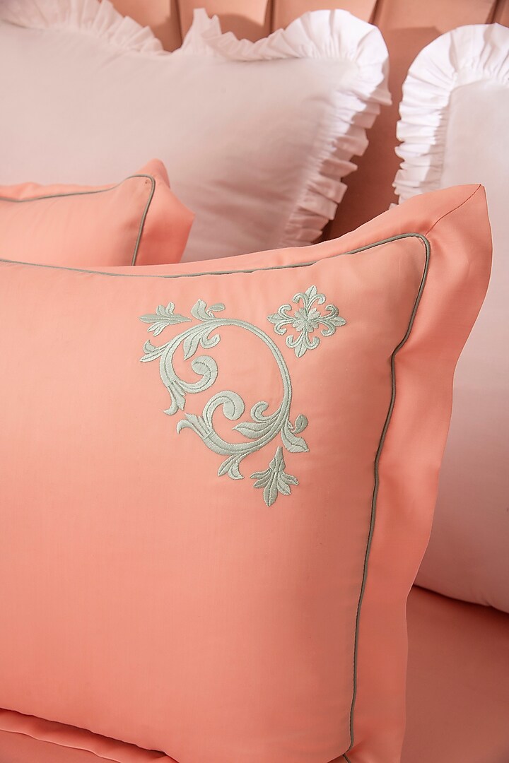 Peach Tencel Embroidered Bedsheet Set by La Paloma at Pernia's Pop Up Shop