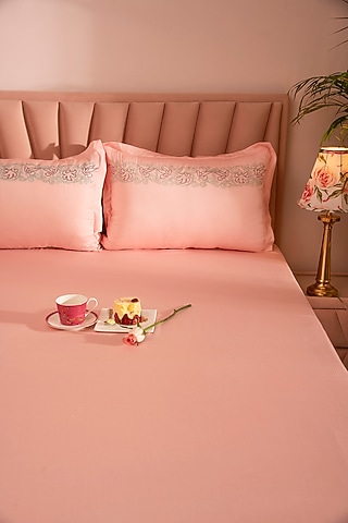 Peach Tencel Embroidered Bedsheet Set by La Paloma