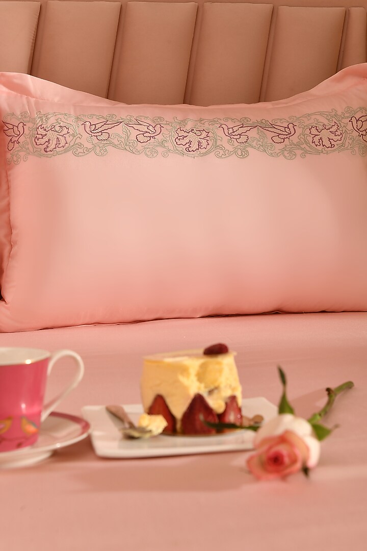 Peach Tencel Embroidered Bedsheet Set by La Paloma at Pernia's Pop Up Shop
