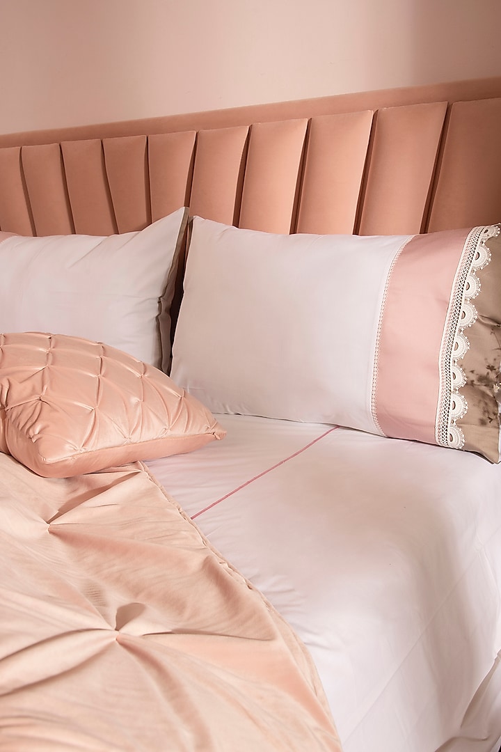 Light Pink & Beige Cotton Embroidered Bedsheet Set by La Paloma