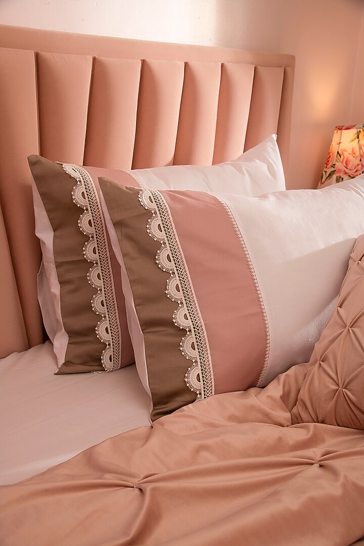 Light Pink & Beige Cotton Embroidered Bedsheet Set by La Paloma at Pernia's Pop Up Shop