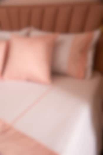 White & Peach Cotton Bedsheet Set by La Paloma