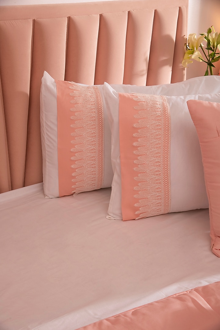 White & Peach Cotton Bedsheet Set by La Paloma at Pernia's Pop Up Shop