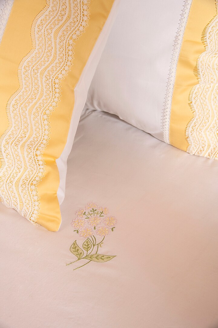 White & Yellow Cotton Bedsheet Set by La Paloma at Pernia's Pop Up Shop