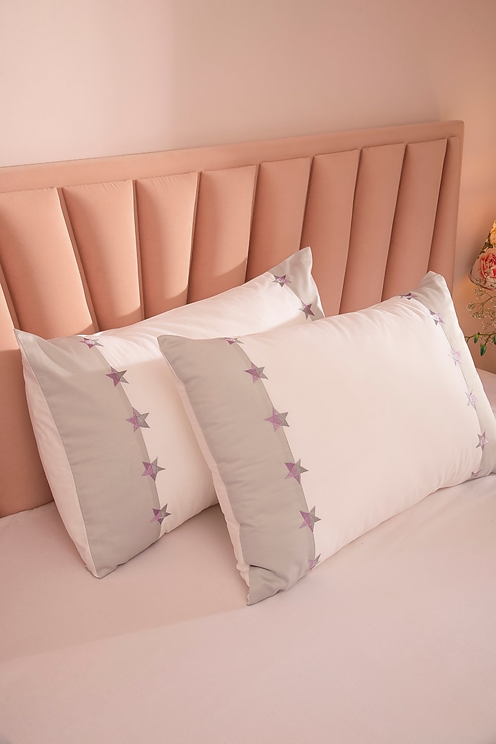 White & Grey Cotton Bedsheet Set by La Paloma at Pernia's Pop Up Shop