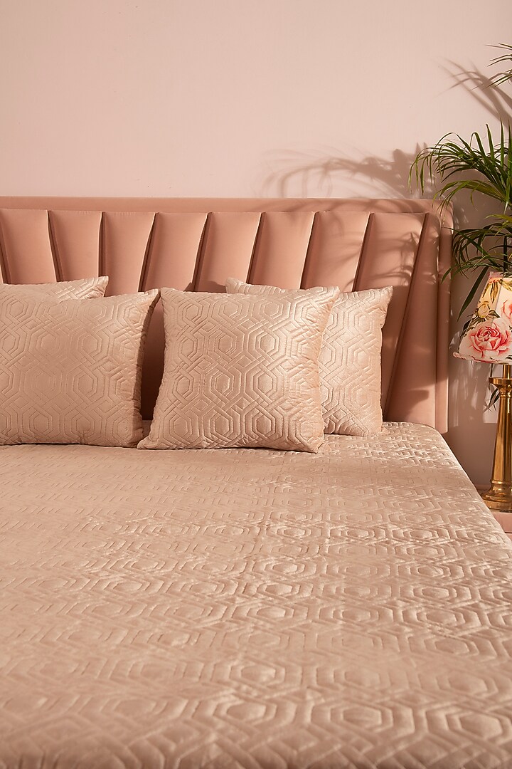 Light Peach Velvet & Tencel Bedspread Set by La Paloma at Pernia's Pop Up Shop