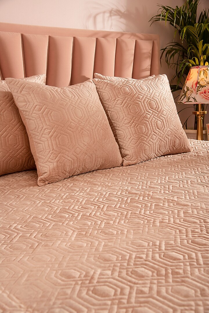 Light Peach Velvet & Tencel Bedspread Set by La Paloma at Pernia's Pop Up Shop
