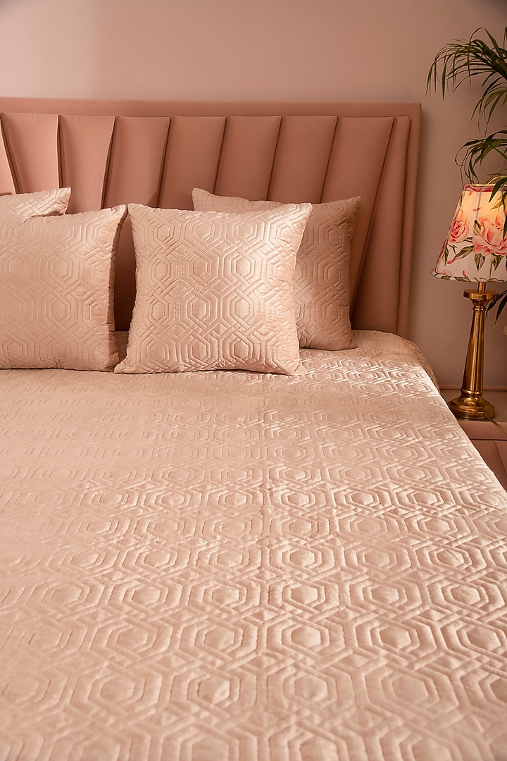 Light Peach Velvet & Tencel Bedspread Set Design by La Paloma at Pernia