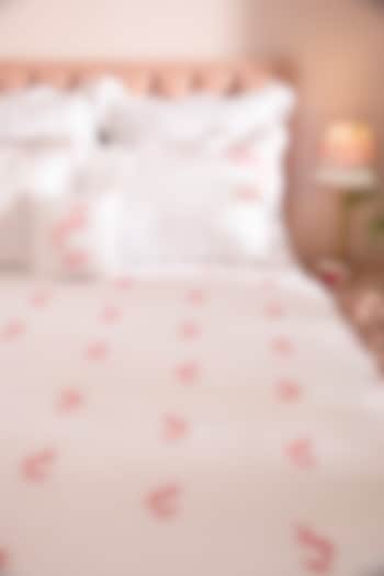 White & Pink Cotton Embroidered Duvet Set by La Paloma