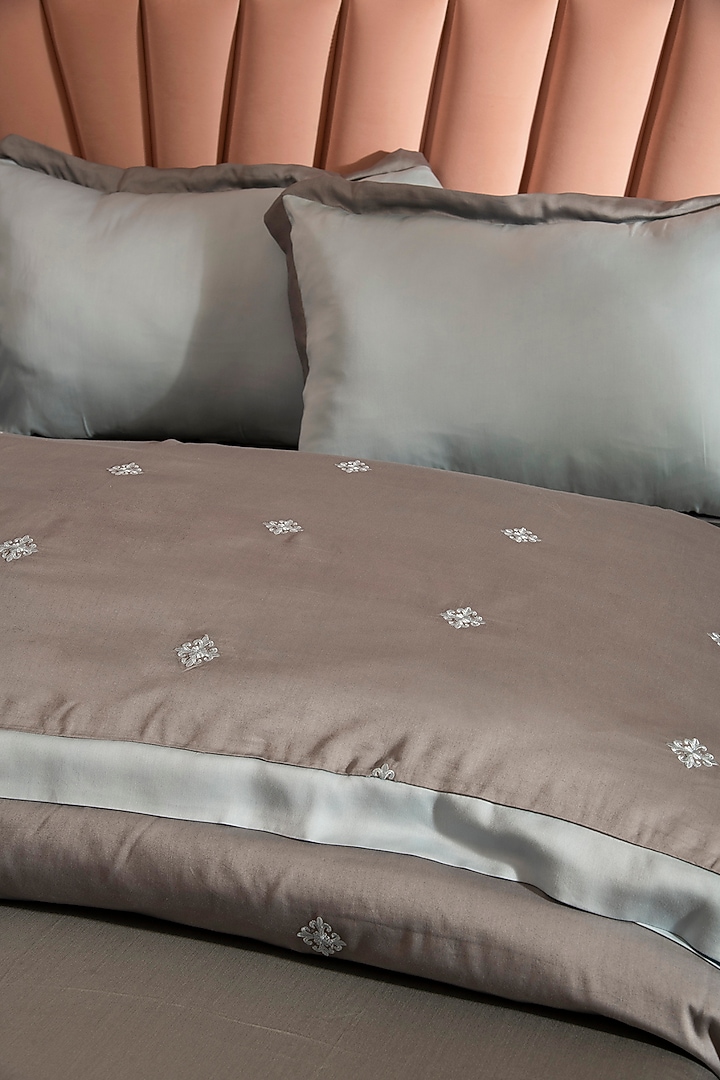 Dark Grey Tencel Embroidered Duvet Set by La Paloma at Pernia's Pop Up Shop