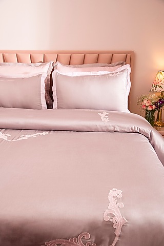 Light Pink Tencel Embroidered Duvet Set by La Paloma