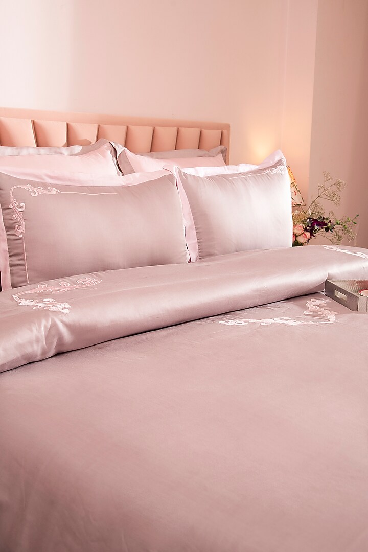 Light Pink Tencel Embroidered Duvet Set by La Paloma at Pernia's Pop Up Shop