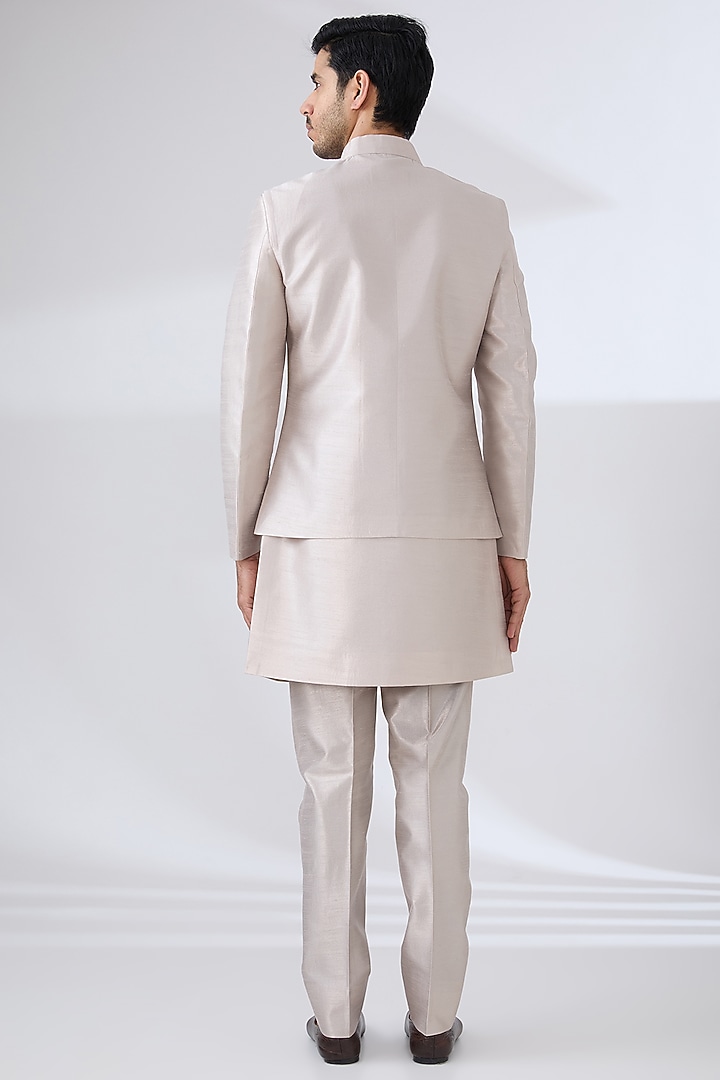 Grey Fire Silk Thread Embroidered Nehru Jacket Set by Laromani at Pernia's Pop Up Shop