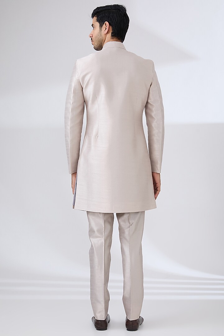 Grey Fire Silk Thread Embroidered Nehru Jacket Set by Laromani at Pernia's Pop Up Shop