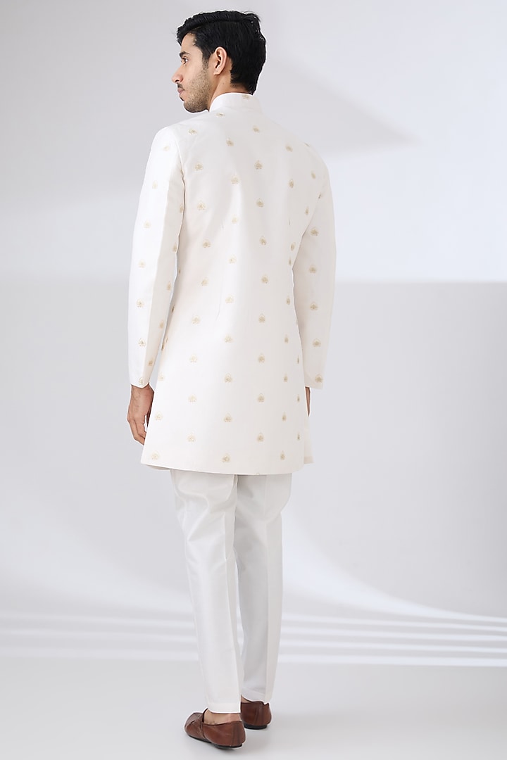 Cream Russian Silk Thread Embroidered Nehru Jacket Set by Laromani at Pernia's Pop Up Shop