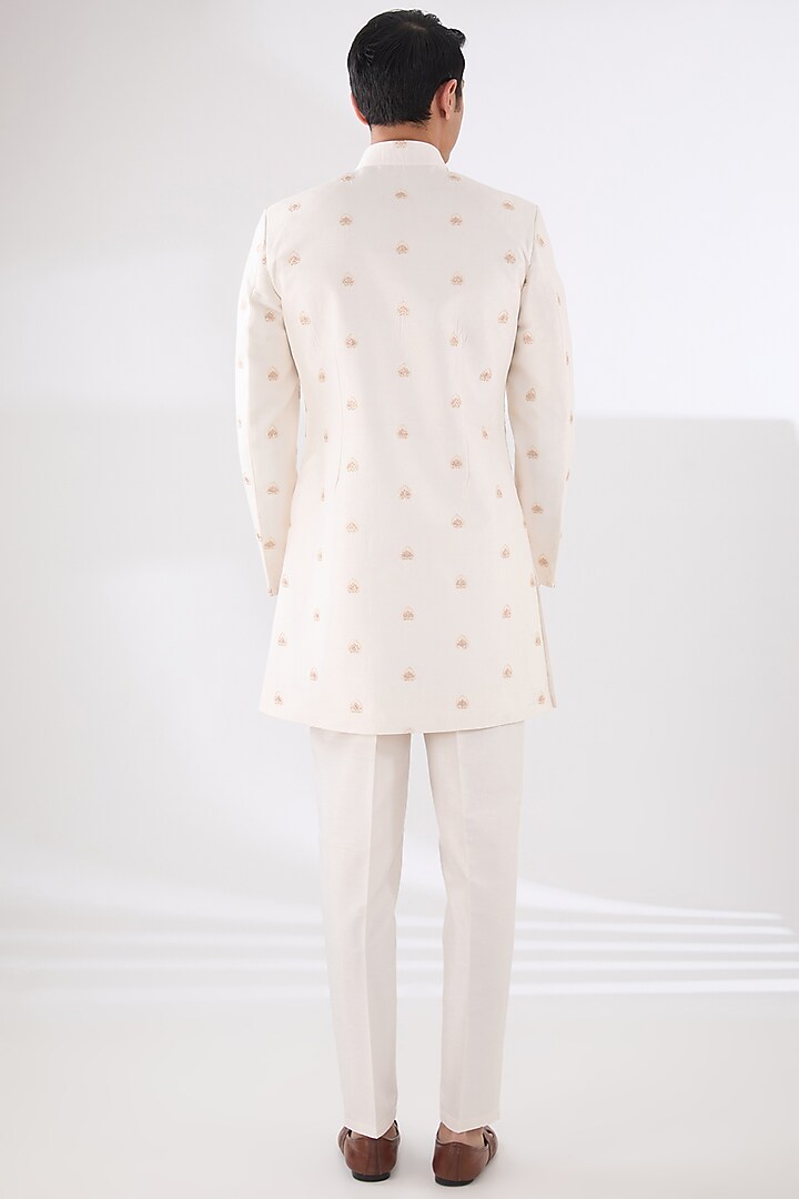 Pink Russian Silk Thread Embroidered Nehru Jacket Set by Laromani at Pernia's Pop Up Shop