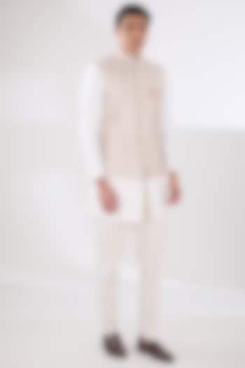 Mauve Russian Silk Thread Embroidered Nehru Jacket Set by Laromani at Pernia's Pop Up Shop