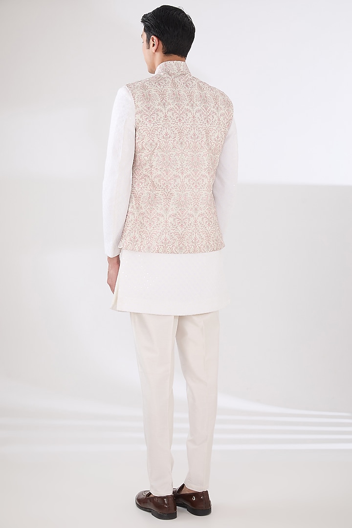 Mauve Russian Silk Thread Embroidered Nehru Jacket Set by Laromani at Pernia's Pop Up Shop