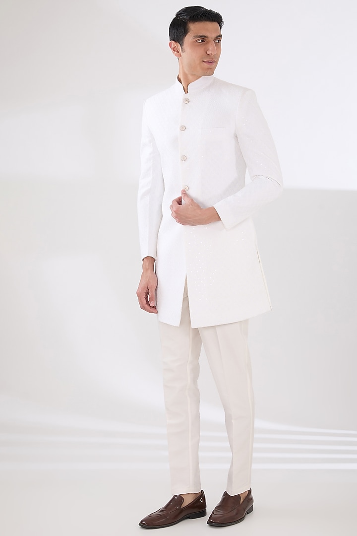 Mauve Russian Silk Thread Embroidered Nehru Jacket Set by Laromani at Pernia's Pop Up Shop