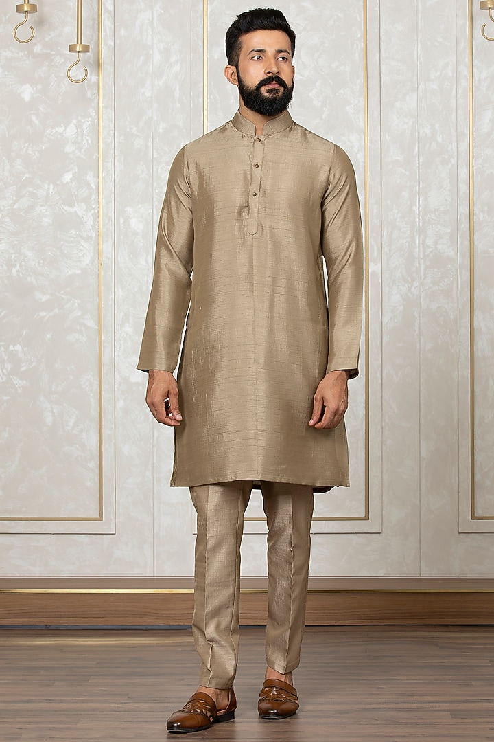 Mouse Nysa Silk Embroidered Nehru Jacket With Kurta Set by Laromani at Pernia's Pop Up Shop