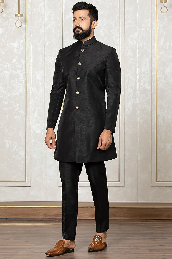 Floral Embroidered Nehru Jacket and Silk Blend Kurta Set