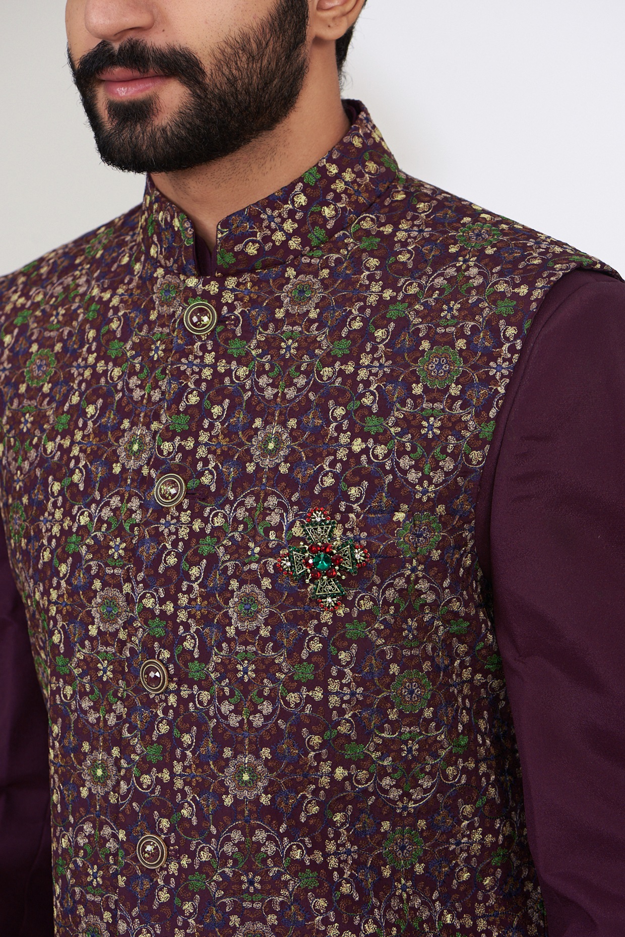 Wine Asymmetric Nehru Jacket Set – Curato