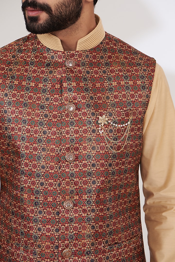 Multi-Colored Brocade Nehru Jacket Set by Laromani at Pernia's Pop Up Shop