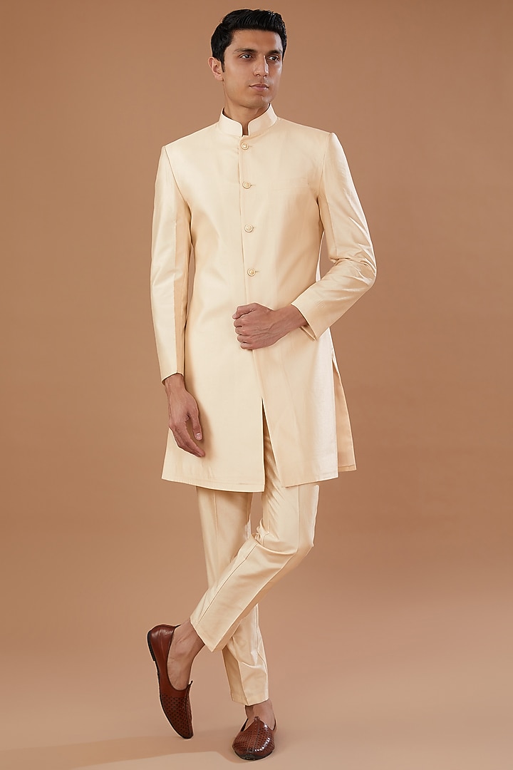 Maroon Faux Georgette Thread Embroidered Nehru Jacket Set by Laromani at Pernia's Pop Up Shop