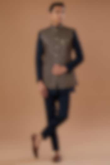 Wine Faux Georgette Badla Embroidered Nehru Jacket Set by Laromani at Pernia's Pop Up Shop