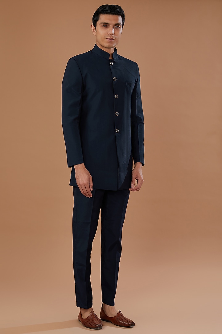 Wine Faux Georgette Badla Embroidered Nehru Jacket Set by Laromani at Pernia's Pop Up Shop