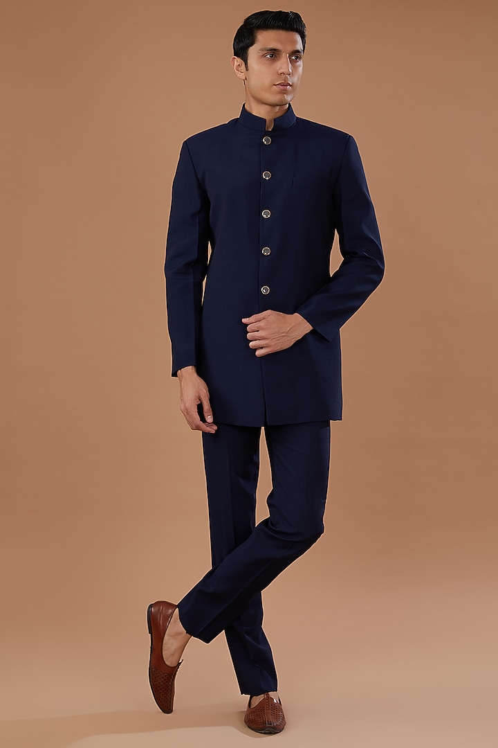 Green Faux Georgette Badla Embroidered Nehru Jacket Set by Laromani at Pernia's Pop Up Shop