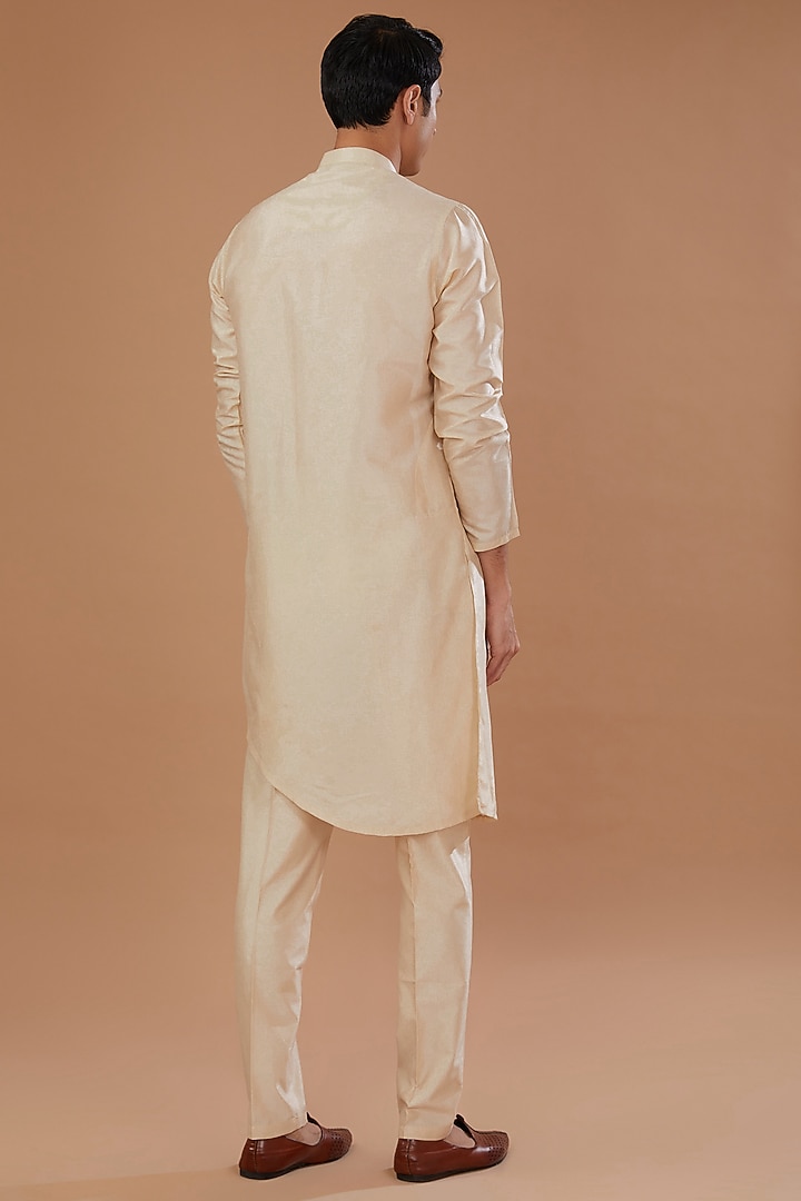 Haldi Yellow Faux Georgette Thread Embroidered Nehru Jacket Set by Laromani at Pernia's Pop Up Shop