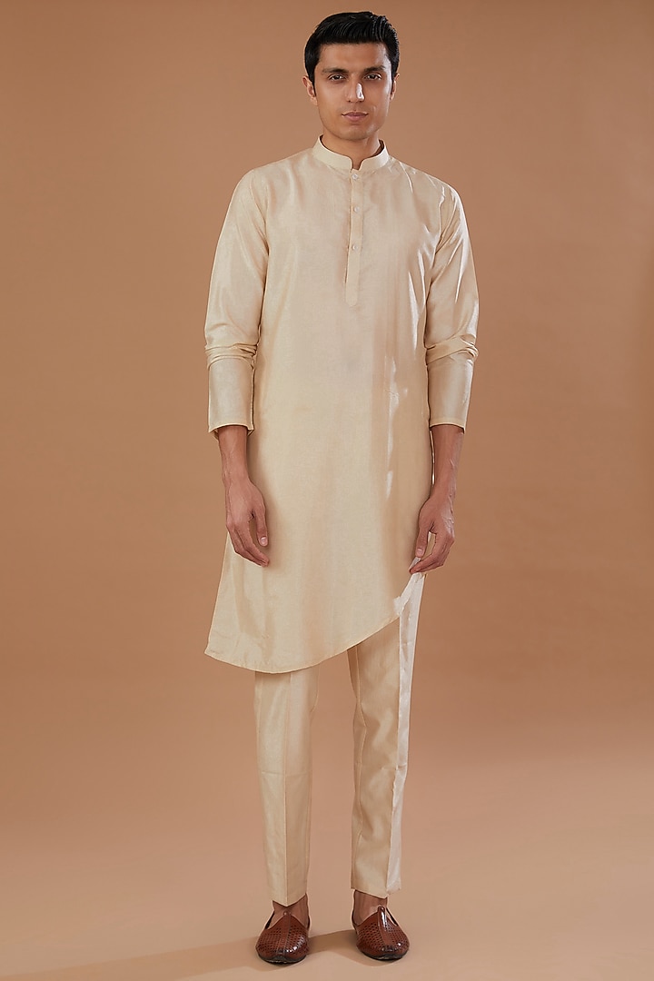 Haldi Yellow Faux Georgette Thread Embroidered Nehru Jacket Set by Laromani at Pernia's Pop Up Shop