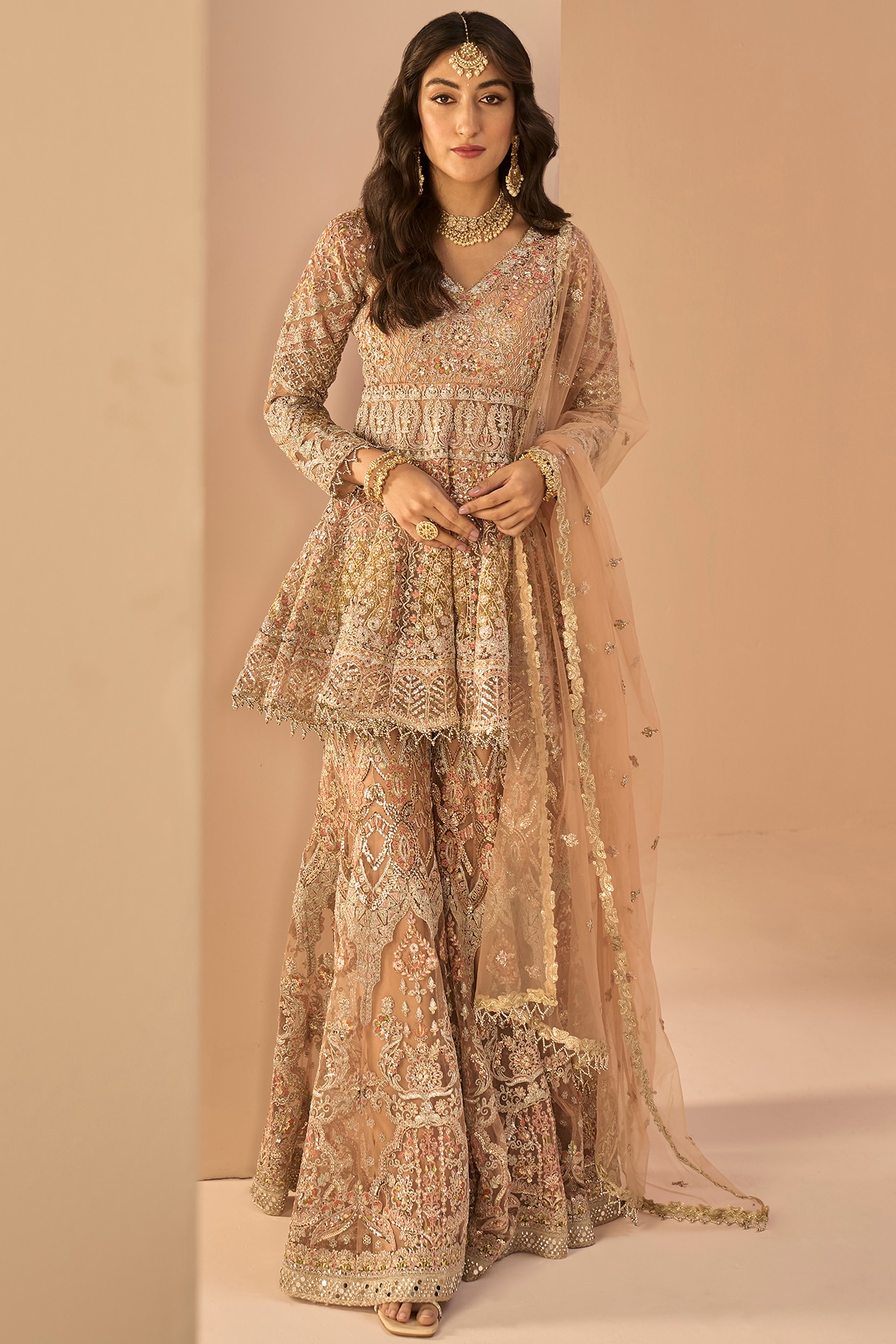 Pakistani Bridal Pishwas Frock Sharara Mehndi Dress