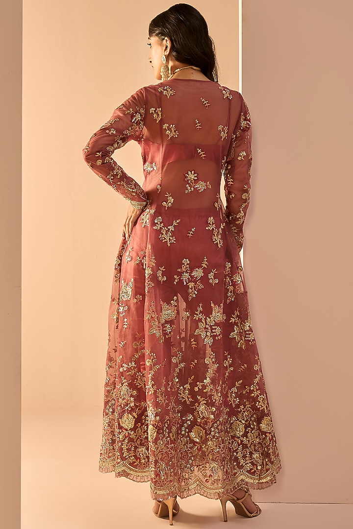 Coral Net Sequins Embroidered Jacket Set by Lashkaraa at Pernia's Pop Up Shop
