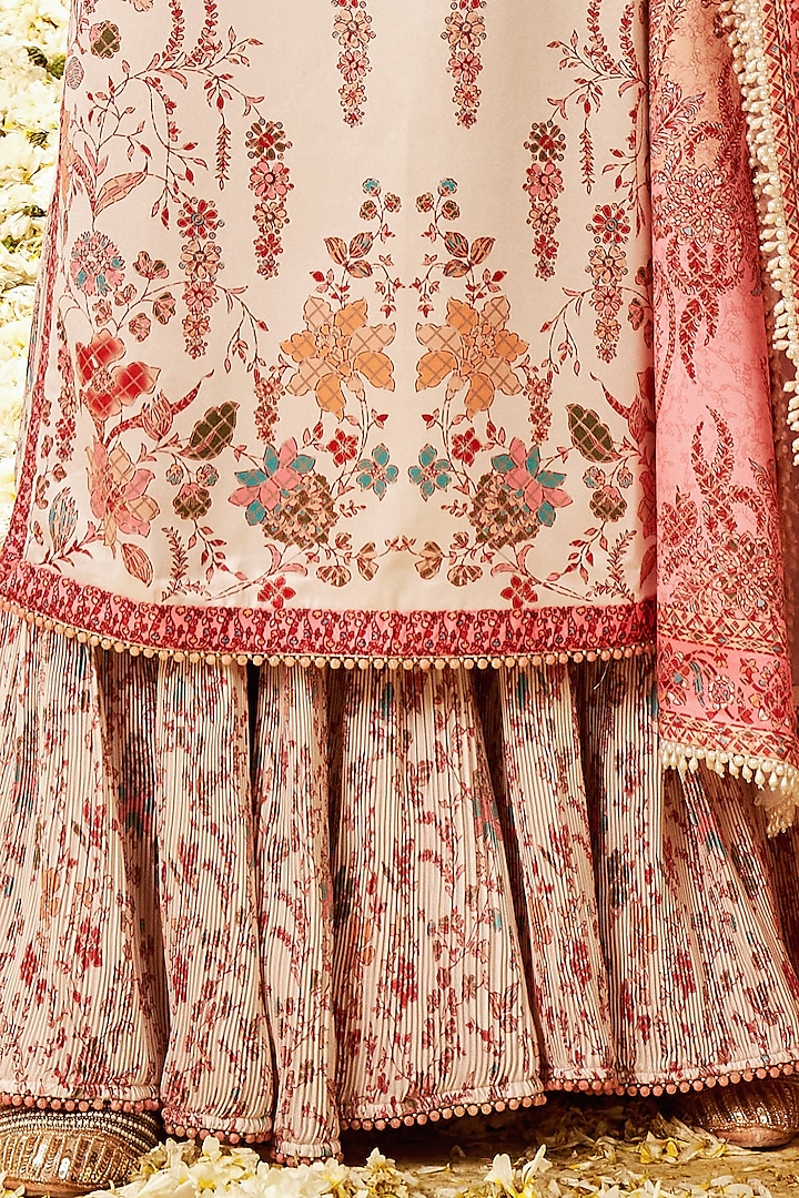 Cream Crushed Georgette Floral Printed Sharara Set by Lashkaraa at Pernia's Pop Up Shop