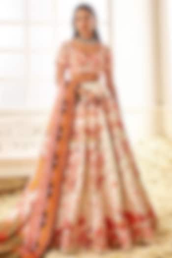 Multi-Colored Satin Floral Printed & Pearl Embellished Lehenga Set by Lashkaraa at Pernia's Pop Up Shop