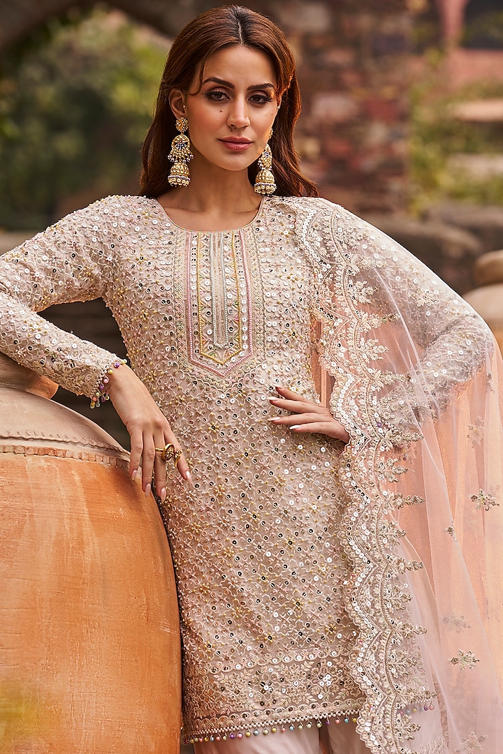 Ivory Net Zari Hand Embellished Gharara Set by Lashkaraa at Pernia's ...