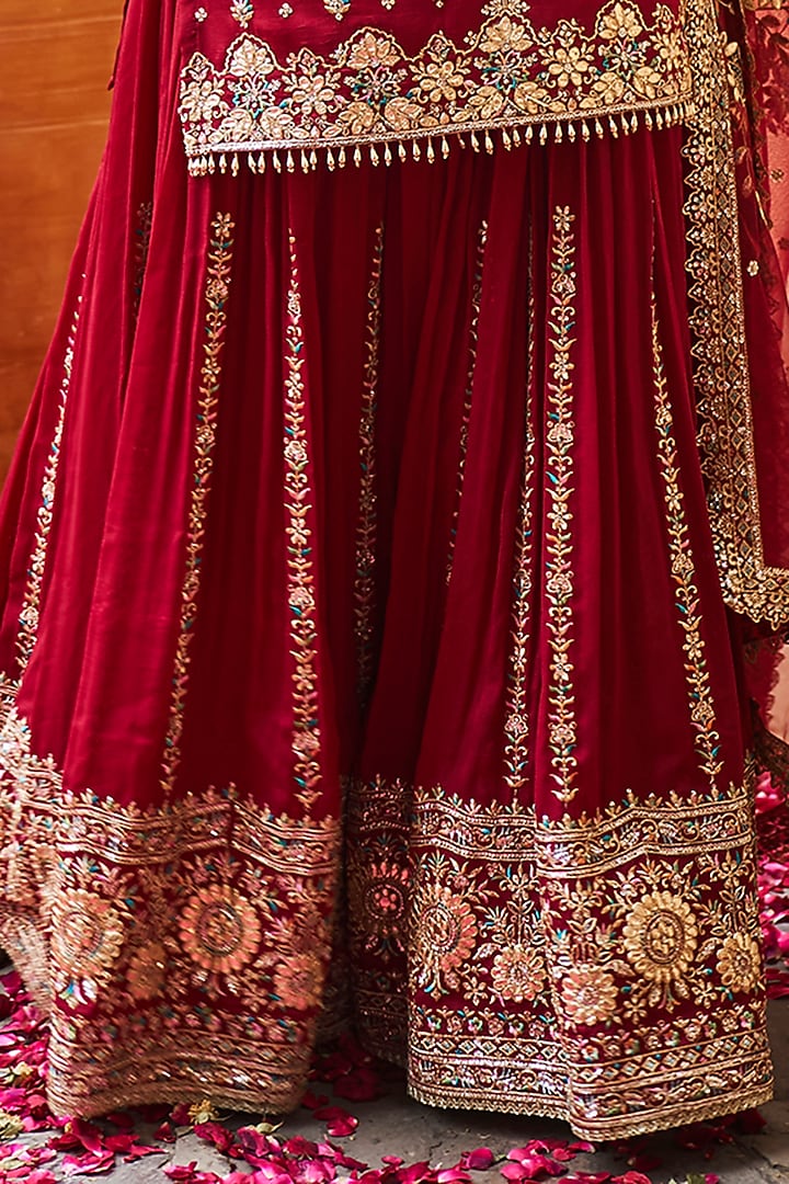 Maroon Silk Zari Embroidered Party Wear Sharara Set by Lashkaraa at Pernia's Pop Up Shop