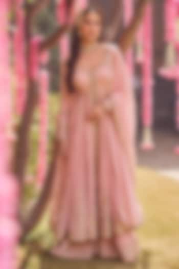 Light Pink Georgette Zari Embroidered Party Wear Anarkali Set by Lashkaraa at Pernia's Pop Up Shop