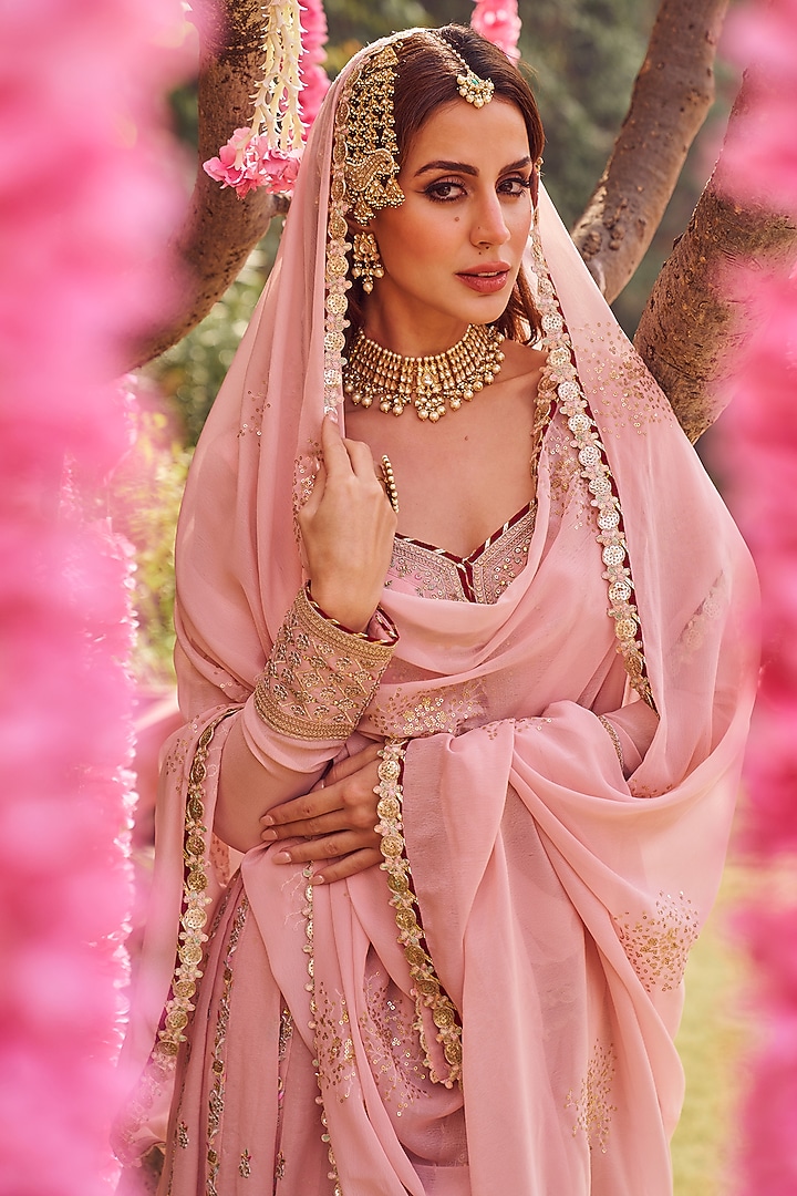 Pink Zardozi Hand-Embroidered Georgette Anarkali
