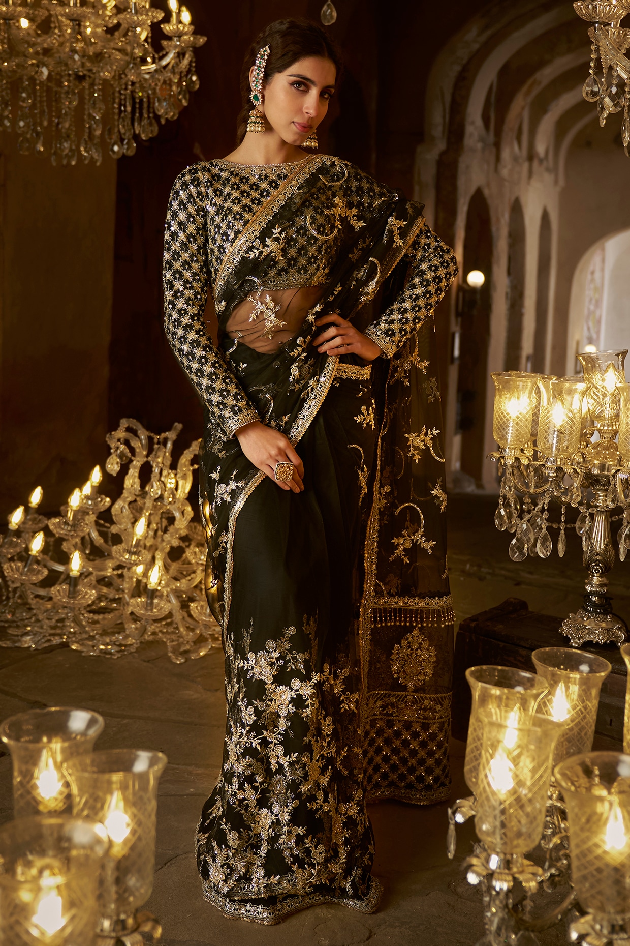Bollywood Celebrity in Black Designer Saree - Saree Blouse Patterns