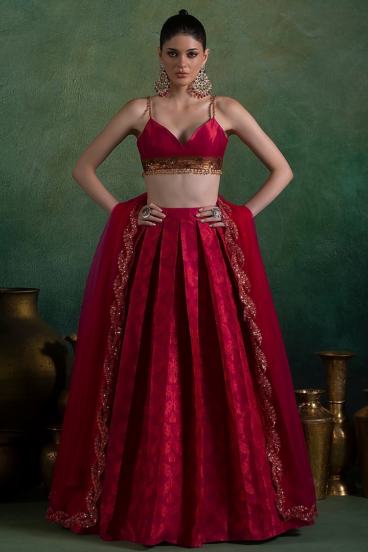 Hot Pink Brocade Zari & Sequins Embellished Lehenga Set by Lashkaraa at Pernia's Pop Up Shop