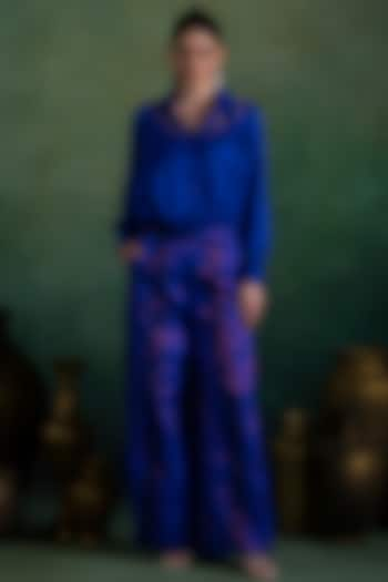 Royal Blue Brocade Pant Set by Lashkaraa at Pernia's Pop Up Shop