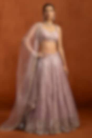 Lilac Velvet Zari & Mirror Work Lehenga Set by Lashkaraa at Pernia's Pop Up Shop