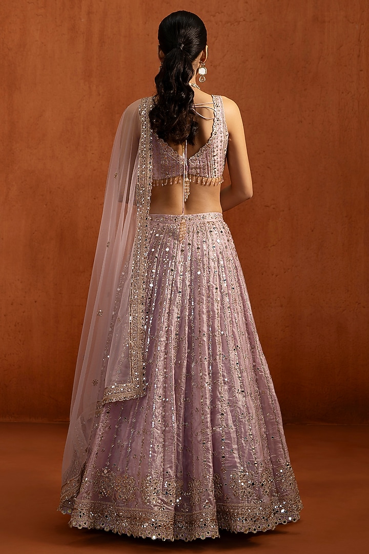 Lilac Velvet Zari & Mirror Work Lehenga Set by Lashkaraa at Pernia's Pop Up Shop