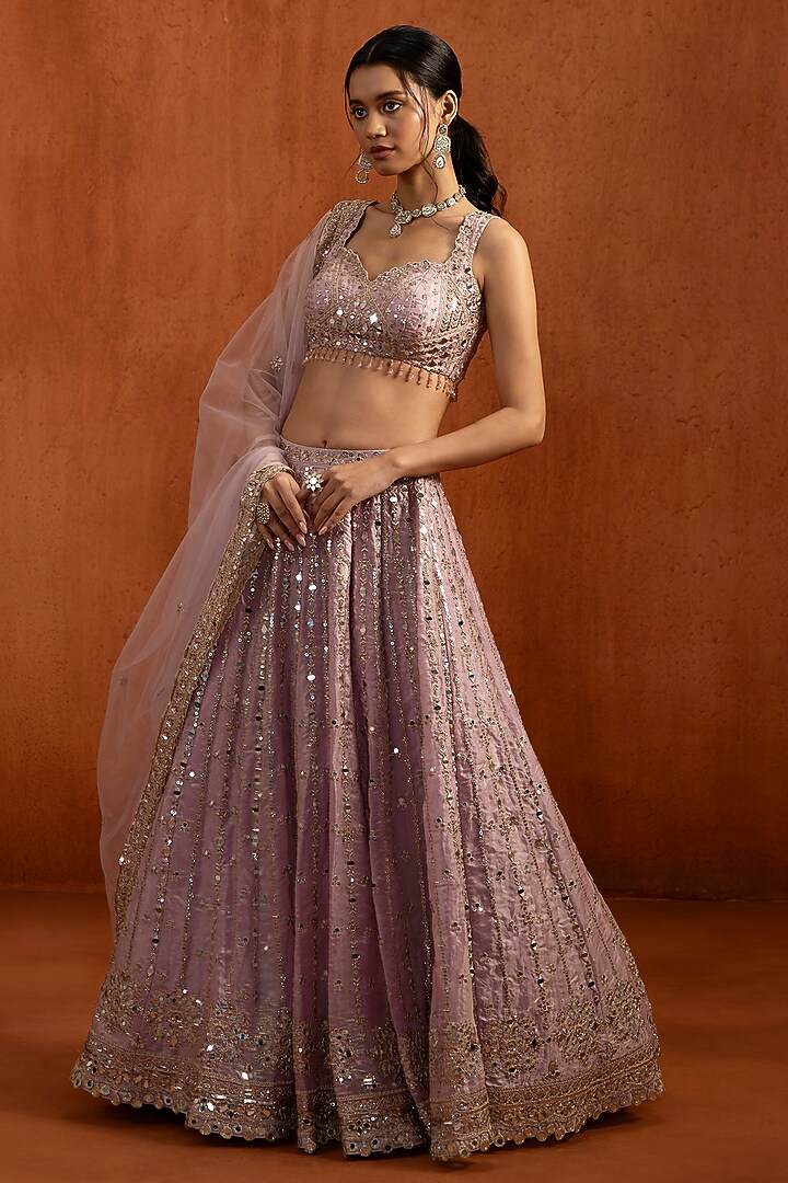 Lilac Velvet Zari & Mirror Work Lehenga Set by Lashkaraa at Pernia's Pop Up Shop