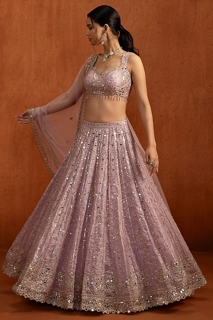 Lilac Velvet Zari & Mirror Work Lehenga Set by Lashkaraa at Pernia's Pop Up Shop