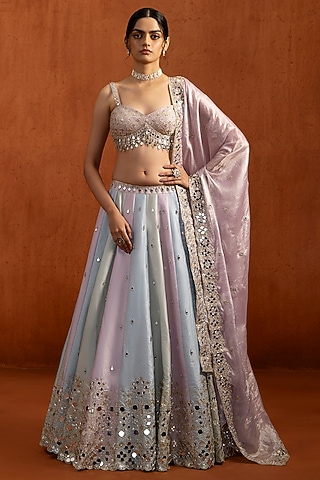 Lavender Satin Sequins & Mirror Work Lehenga Set by Lashkaraa